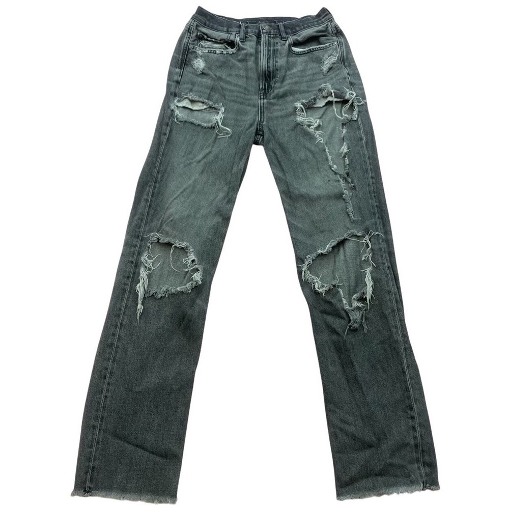 American Eagle‎ Flare Jeans Distressed Gray Womens 6 X-Long Spots Read 12.5x30